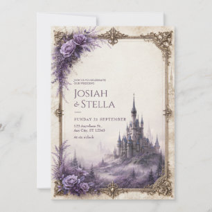 Lavendel-Rosen-Nebel-Schloss-Hochzeit Einladung