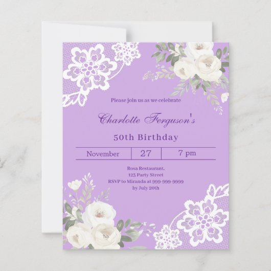 Lavendel Roses Geburtstagseinladung (Vorderseite)