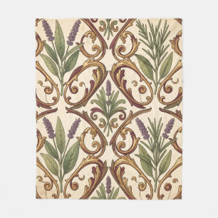 Lavendel-Rosmarin-Gold-Rollenmuster  Fleecedecke