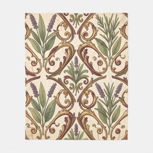 Lavendel-Rosmarin-Gold-Rollenmuster Fleecedecke (Vorderseite)