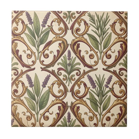 Lavendel-Rosmarin-Gold-Rollenmuster Fliese (Vorderseite)