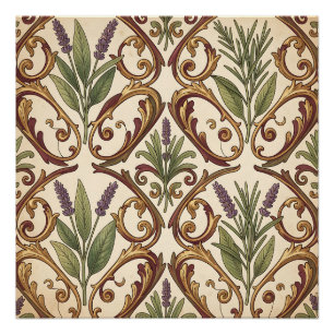 Lavendel-Rosmarin-Gold-Rollenmuster  Poster