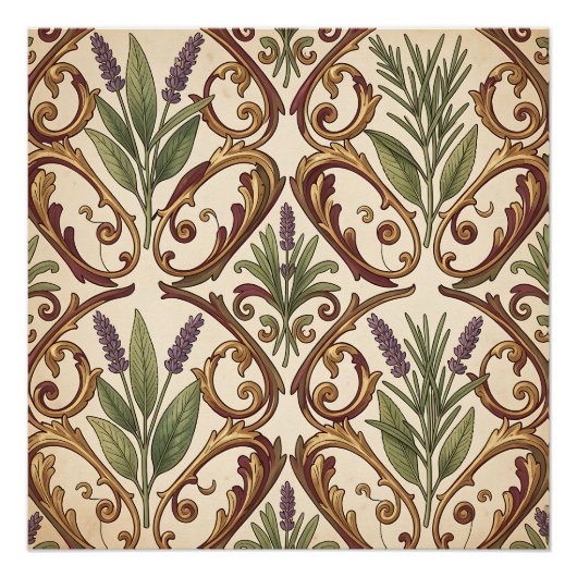 Lavendel-Rosmarin-Gold-Rollenmuster  Poster (Vorderseite)