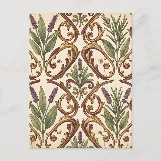 Lavendel-Rosmarin-Gold-Rollenmuster Postkarte (Vorderseite)