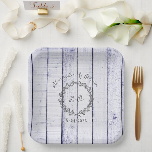 Lavendel Rustic Monogram Polterabend Pappteller (Hochzeit)