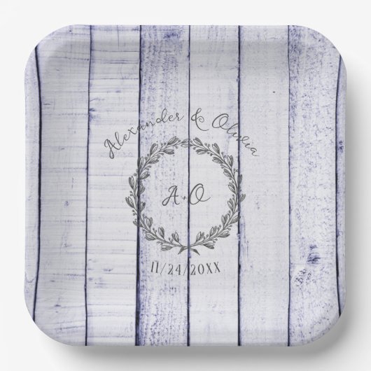 Lavendel Rustic Monogram Polterabend Pappteller (Vorderseite)