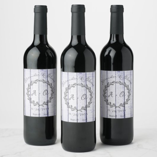 Lavendel Rustic Monogram Wedding Wine Label Weinetikett (Flaschen)