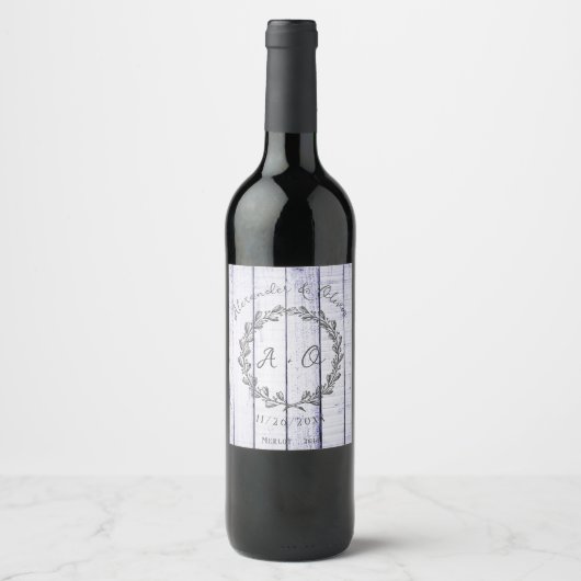 Lavendel Rustic Monogram Wedding Wine Label Weinetikett (Vorderseite)