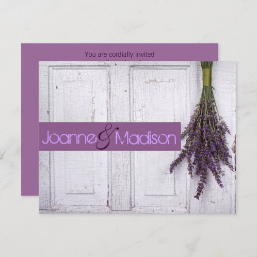 Lavendel rustikale Hochzeit Einladung (Vorne/Hinten)