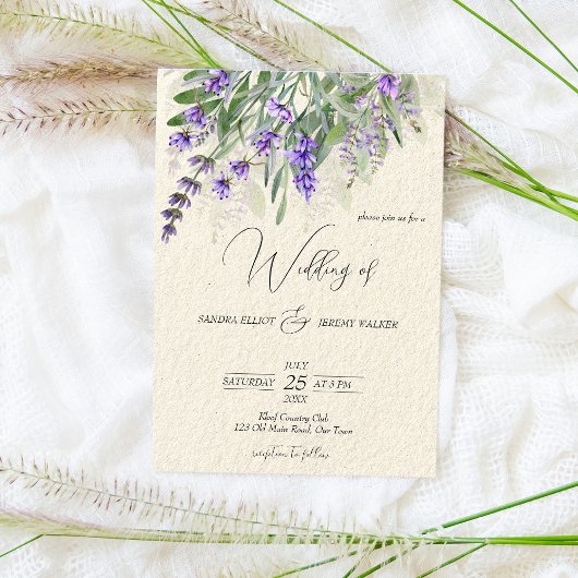 Lavendel rustikale Landschaft Vintage Hochzeit QR Einladung