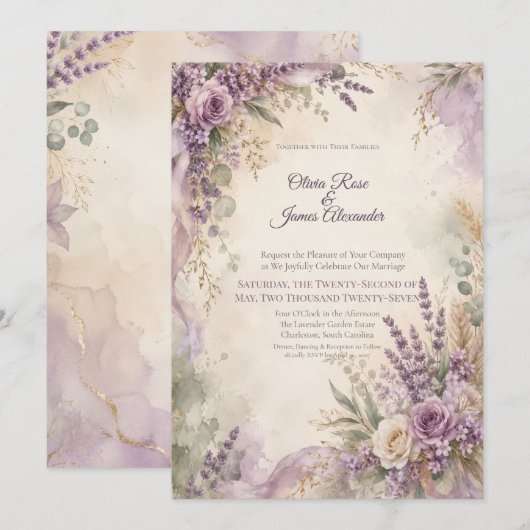 Lavendel-Sage-Hochzeit | Rustikaler Boho-Chic Einladung (Vorne/Hinten)