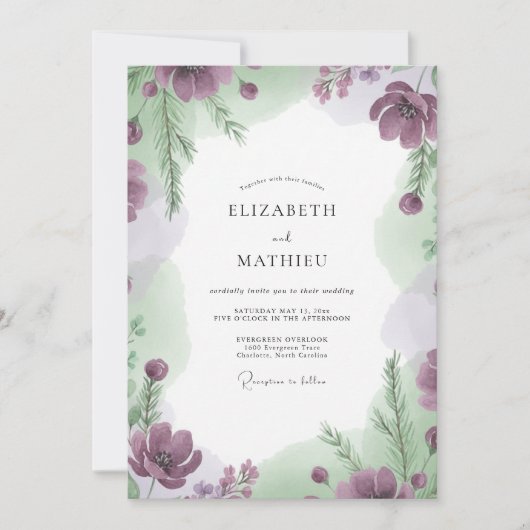 Lavendel-Salbei-Hochzeit mit Gemälde Einladung (Vorderseite)