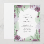 Lavendel-Salbei-Hochzeit mit Gemälde Einladung (Vorne/Hinten)