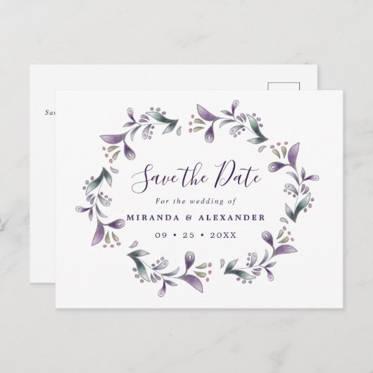 Lavendel Save the Date blühend lila und grün Postkarte (Vorne/Hinten)