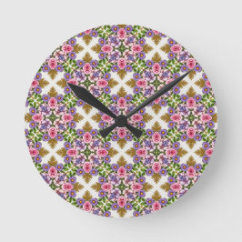 Lavendel-Schatz | Zierliches florales Medaillon Runde Wanduhr