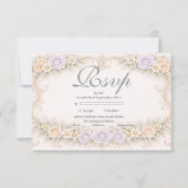 Lavendel Schimmer Barock Quinceañera RSVP Karte (Vorderseite)