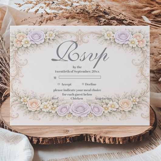 Lavendel Schimmer Barock Quinceañera RSVP Karte