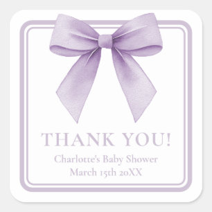 Lavendel-Schleifen-Baby-Shower-Dankeschön-Geschenk Quadratischer Aufkleber