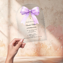 Lavendel-Schleifen-Cream-Girl-Firmung-Bogen Acryleinladungen