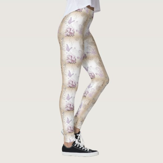 Lavendel-Schmetterlinge, Musikstifte und Uhren Leggings (Rechts)