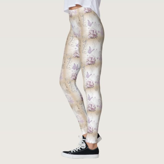 Lavendel-Schmetterlinge, Musikstifte und Uhren Leggings (Links)