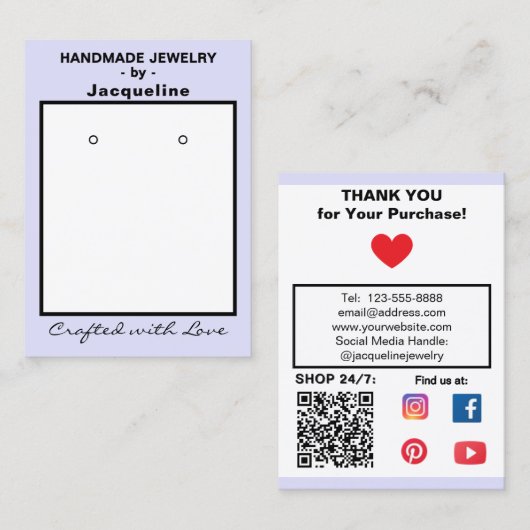 Lavendel-Schmuck-Ohrringe Social QR Code Visitenkarte (Vorne/Hinten)