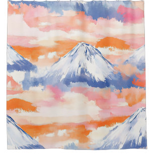Lavendel-Schneebedeckte-Berglandschaft-Aquarell Duschvorhang