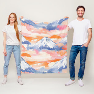 Lavendel-Schneebedeckte-Berglandschaft-Aquarell Fleecedecke