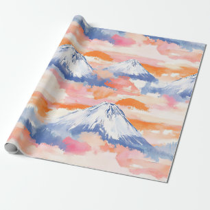 Lavendel-Schneebedeckte-Berglandschaft-Aquarell Geschenkpapier