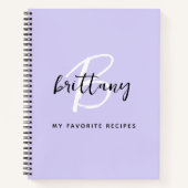 Lavendel-Schwarz-Weiß-Monogramm-Rezeptbuch Notizblock (Vorderseite)