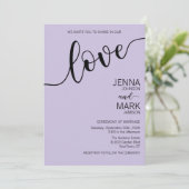 Lavendel-Schwarze Liebe-Script Minimalistische Hoc Einladung (Stehend Vorderseite)
