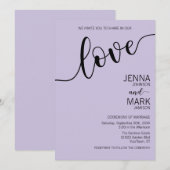 Lavendel-Schwarze Liebe-Script Minimalistische Hoc Einladung (Vorne/Hinten)