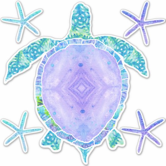 Lavendel Sea Turtle n Starfish Beach Deco Aufkleber (Vorderseite)