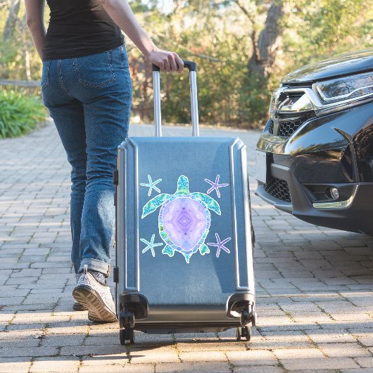 Lavendel Sea Turtle n Starfish Beach Deco Aufkleber (Koffer Insitu)