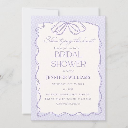 Lavendel Sie bindet das Brautparty der Kronkolonne Einladung (Vorderseite)