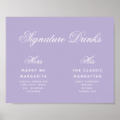 Lavendel Signature Drinks Kalligraphie-Hochzeitssk Poster (Vorne)
