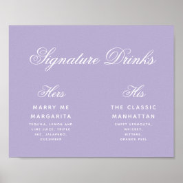 Lavendel Signature Drinks Kalligraphie-Hochzeitssk Poster