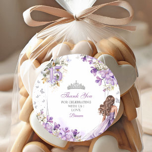 Lavendel-Silber-Tiara-Blumen-Quinceañera-Dankeschö Runder Aufkleber