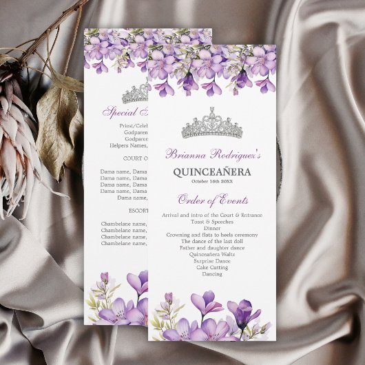 Lavendel-Silber-Tiara-Blumen-Quinceañera-Programm Programm