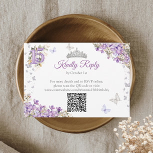 Lavendel-Silber-Tiara-Blumen-Schmetterling-Quincea RSVP Karte