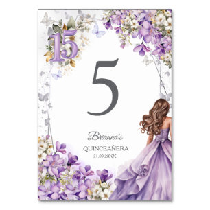Lavendel Silber Tiara Schmetterling Quinceañera  Tischnummer
