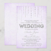 Lavendel & Silver Glitzer Hochzeitsempfang Einladung (Vorne/Hinten)