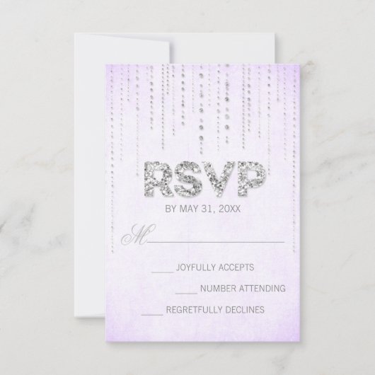 Lavendel & Silver Glitzer Look Wedding RSVP Card (Vorderseite)