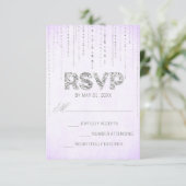 Lavendel & Silver Glitzer Look Wedding RSVP Card (Stehend Vorderseite)