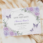 Lavendel Silver Rose Quinceanera Save the Date Ankündigung<br><div class="desc">Elegante Save the Date Einladungskarten in Lila und silber</div>