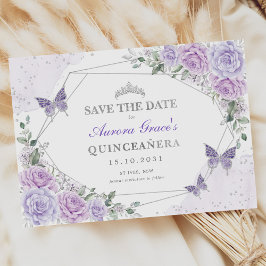 Lavendel Silver Rose Quinceanera Save the Date Ankündigung