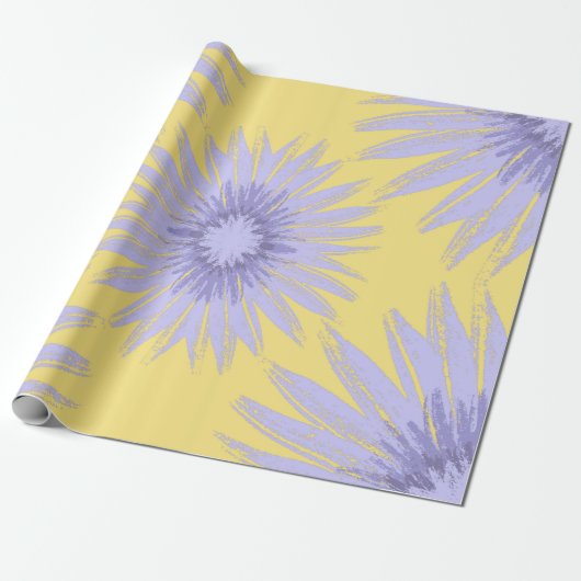 Lavendel Sonnenblumen auf Limon Geschenkpapier (Ungerollt)