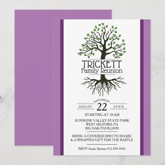 Lavendel-Stammbaum-Familien-Wiedersehen Einladung (Vorne/Hinten)