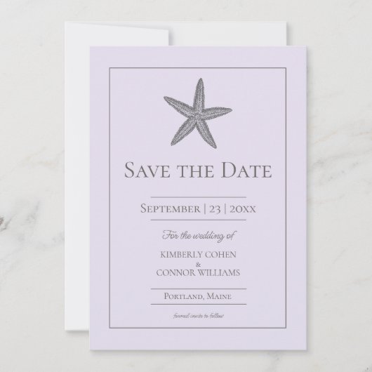 Lavendel-Starfish-Monogramm-Foto Save The Date (Vorderseite)