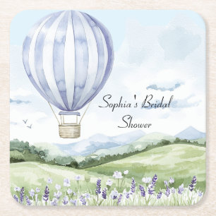 Lavendel Streifen Ballon Floral Brautparty Rechteckiger Pappuntersetzer